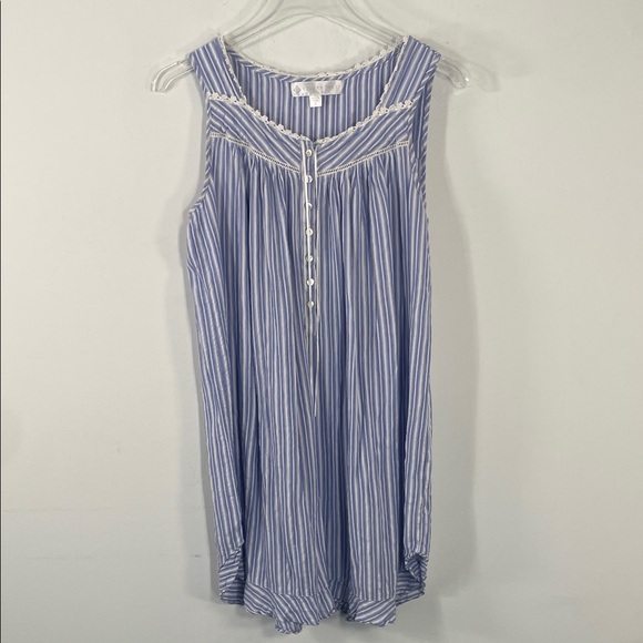Eileen West Women's Blue and White Striped Ruffled-Hem Sleeveless Nightgown Sz S - Picture 1 of 5